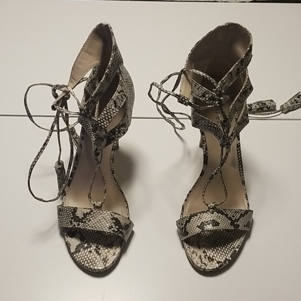 New Look Snake Print Ankle Wrap Sandals